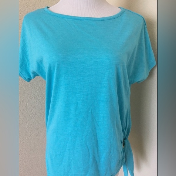 Turquoise top Michael Kors knit top short sleeve relaxed fit round neck - Picture 1 of 9